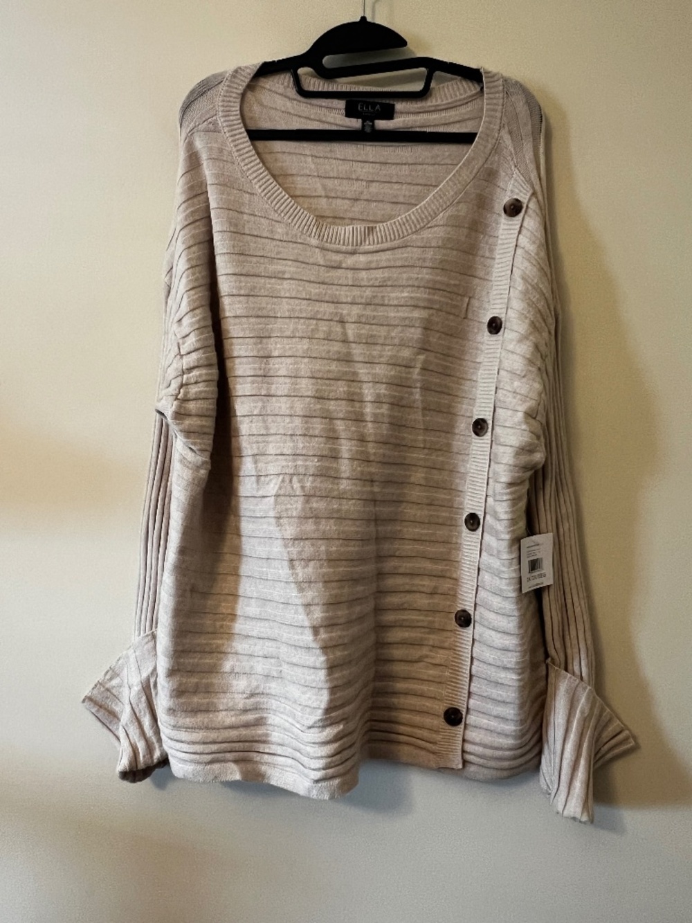 Ella by Rafaella 2X Ribbed Sweater with Button and Cuff Detailing